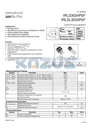 IRLS3034PBF datasheet - HEXFET Power MOSFET