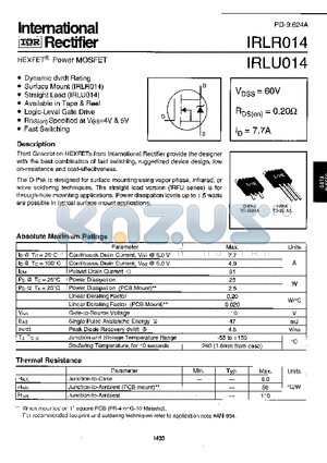 IRLU014 datasheet - HEXFET POWER MOSFET