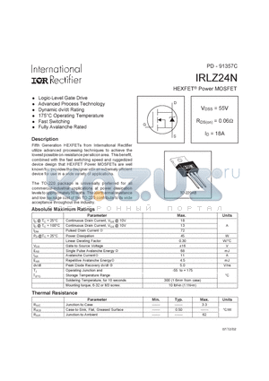 IRLZ24N datasheet - HEXFET POWER MOSFET