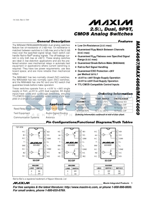 MAX4668CSE datasheet - 2.5, Dual, SPST, CMOS Analog Switches