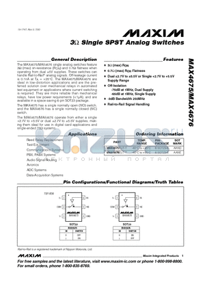 MAX4675EUT-T datasheet - 3 Single SPST Analog Switches