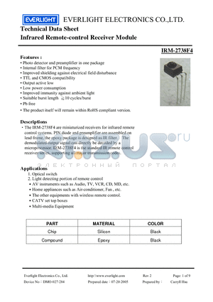 IRM-2738F4 datasheet - Infrared Remote-control Receiver Module