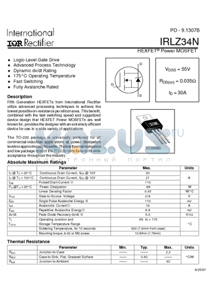 IRLZ34N datasheet - HEXFET Power MOSFET