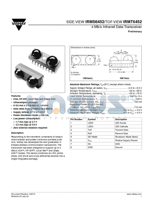 IRMT6452 datasheet - SIDE VIEW IRMS6452/TOP VIEW