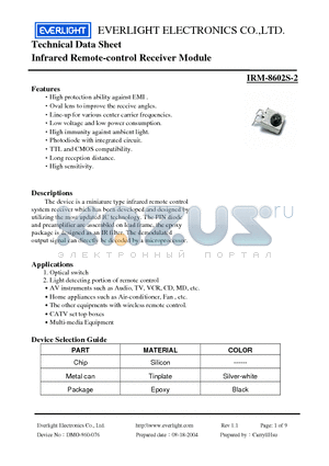 IRM-8602S-2 datasheet - Infrared Remote-control Receiver Module