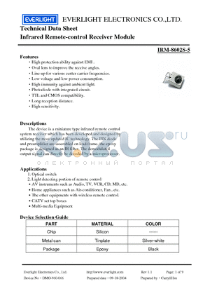 IRM-8602S-5 datasheet - Infrared Remote-control Receiver Module