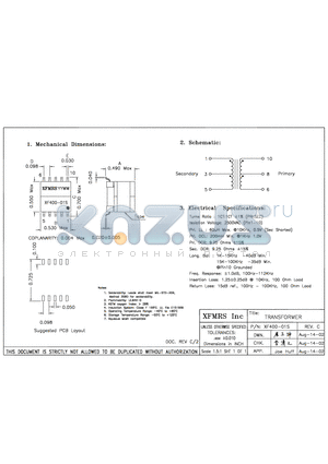 XF400-01S datasheet - TRANSFORMER