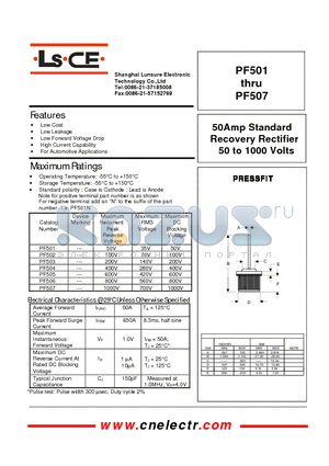 PF501 datasheet - 50Amp standard recovery rectifier 50to1000 volts