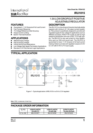 IRU1015CD datasheet - 1.5A LOW DROPOUT POSITIVE ADJUSTABLE REGULATOR