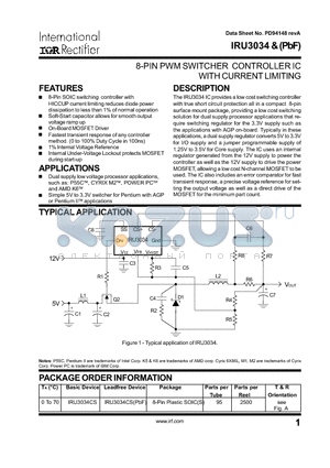 IRU3034 datasheet - 8-PIN PWM SWITCHER CONTROLLER IC WITH CURRENT LIMITING
