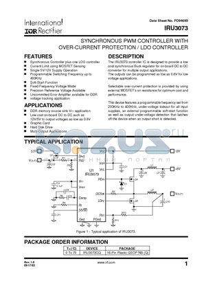 IRU3073CQ datasheet - SYNCHRONOUS PWM CONTROLLER WITH OVER-CURRENT PROTECTION / LDO CONTROLLER