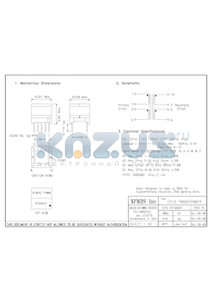 XF50624 datasheet - EP13 TRANSFORMER