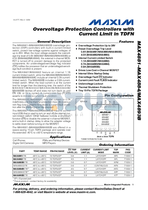 MAX4893BETB datasheet - Overvoltage Protection Controllers with Current Limit in TDFN