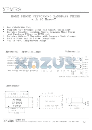 XF6005 datasheet - HOME PHONE NETWORKING BANDPASS FILTER