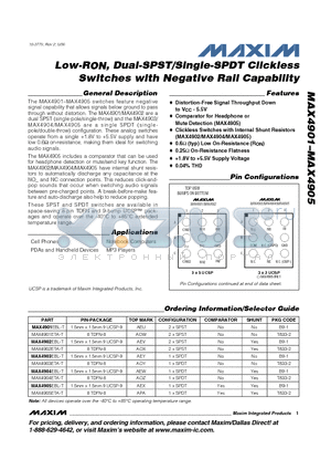 MAX4905EBL-T datasheet - Low-RON, Dual-SPST/Single-SPDT Clickless Switches with Negative Rail Capability