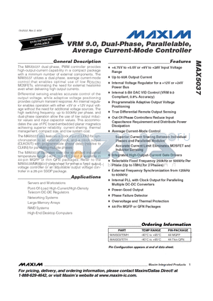 MAX5037 datasheet - VRM 9.0, Dual-Phase, Parallelable, Average Current-Mode Controller