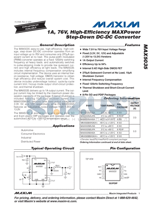 MAX5035BASA/V+ datasheet - 1A, 76V, High-Efficiency MAXPower Step-Down DC-DC Converter