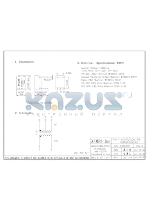 XF70061T1 datasheet - T1/CEPT/ISDN-PRI TRANSFORMERS