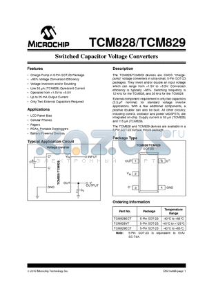 TCM828 datasheet - Switched Capacitor Voltage Converters