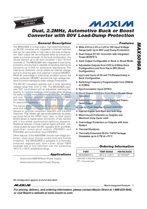 MAX5098A datasheet - Dual, 2.2MHz, Automotive Buck or Boost Converter with 80V Load-Dump Protection