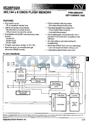 IS28F020-70PL datasheet - 262,144 x 8 CMOS FLASH MEMORY