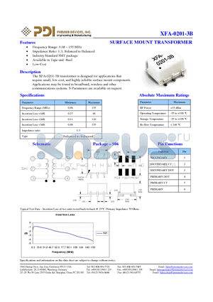 XFA-0201-3B datasheet - SURFACE MOUNT TRANSFORMER