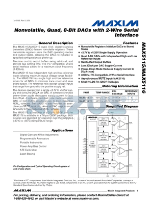 MAX5116EEE datasheet - Nonvolatile, Quad, 8-Bit DACs with 2-Wire Serial Interface