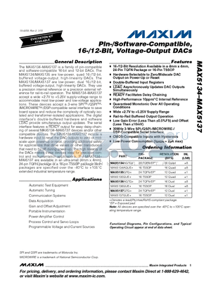 MAX5134AGTG+ datasheet - Pin-/Software-Compatible, 16-/12-Bit, Voltage-Output DACs