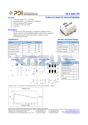 XFA-0301-3W datasheet - SURFACE MOUNT TRANSFORMER