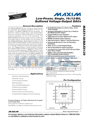 MAX5138 datasheet - Low-Power, Single, 16-/12-Bit, Buffered Voltage-Output DACs