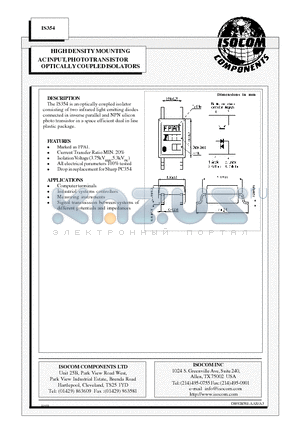 IS354 datasheet - HIGH DENSITY MOUNTING AC INPUT, PHOTOTRANSISTOR OPTICALLY COUPLED ISOLATORS