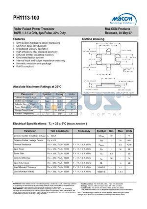 PH1113-100 datasheet - Radar Pulsed Power Transistor