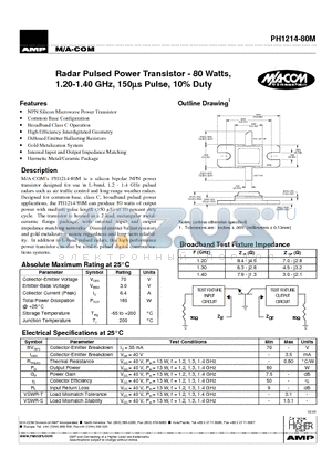 PH1214-80M datasheet - Radar Pulsed Power Transistor - 80 Watts, 1.20-1.40 GHz, 150ms Pulse, 10% Duty