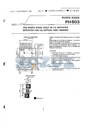 PH503 datasheet - PIN PHOTO DIODE BUILT IN I-V AMPLIFIER DETECTOR FOR CD, OPTICAL DISC MEMORY