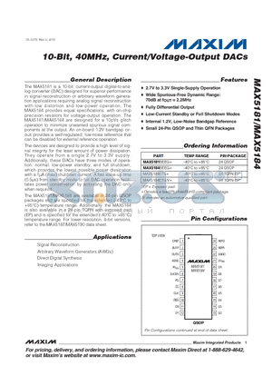 MAX5184BEEG datasheet - 10-Bit, 40MHz, Current/Voltage-Output DACs