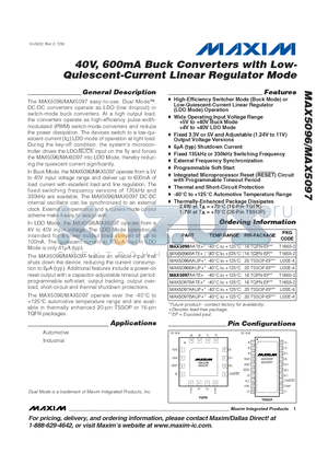 MAX5097BAUP+ datasheet - 40V, 600mA Buck Converters with Low-Quiescent-Current Linear Regulator Mode