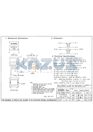 XFADSL51 datasheet - ADSL TRANSFORMER