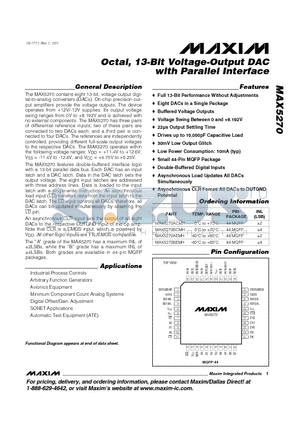 MAX5270AEMH datasheet - Octal, 13-Bit Voltage-Output DAC with Parallel Interface