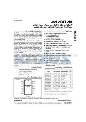 MAX534BEEE datasheet - 5V, Low-Power, 8-Bit Quad DAC with Rail-to-Rail Output Buffers