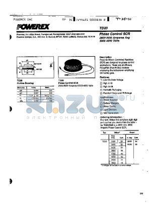 TD20 datasheet - Phase Control SCR (2800-3600 Amperes Avg 3000-4500 Volts)