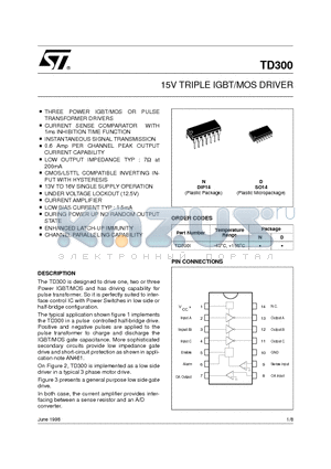 TD300 datasheet - 15V TRIPLE IGBT/MOS DRIVER