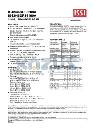 IS43DR83200A datasheet - 32Mx8, 16Mx16 DDR2 DRAM