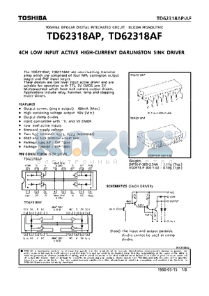 TD62318 datasheet - 4CH LOW INPUT ACTIVE HIGH-CURRENT DARLINGTON SINK DRIVER