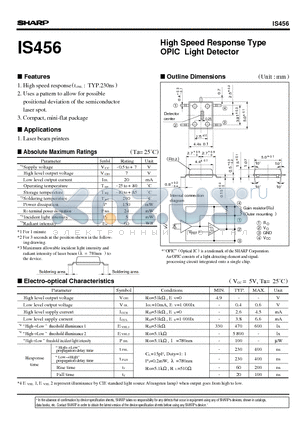 IS456 datasheet - High Speed Response Type OPIC Light Detector