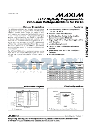 MAX5431 datasheet - /-15V Digitally Programmable Precision Voltage-Dividers for PGAs