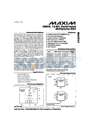 MAX543BCPA datasheet - CMOS, 12-Bit, Seral-Input Multiplying DAC