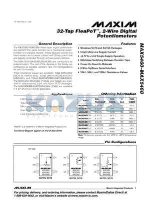 MAX5465EXT datasheet - 32-Tap FleaPoT, 2-Wire Digital Potentiometers