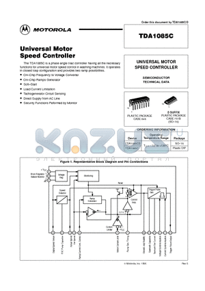 TDA1085 datasheet - UNIVERSAL MOTOR SPEED CONTROLLER