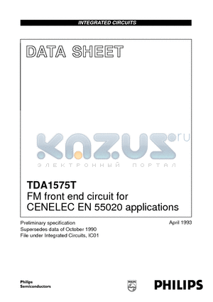 TDA1575T datasheet - FM front end circuit for CENELEC EN 55020 applications