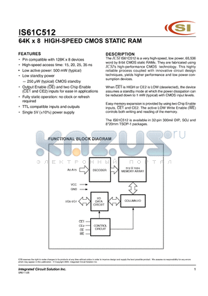 IS61C512-35N datasheet - 64K x 8 HIGH-SPEED CMOS STATIC RAM